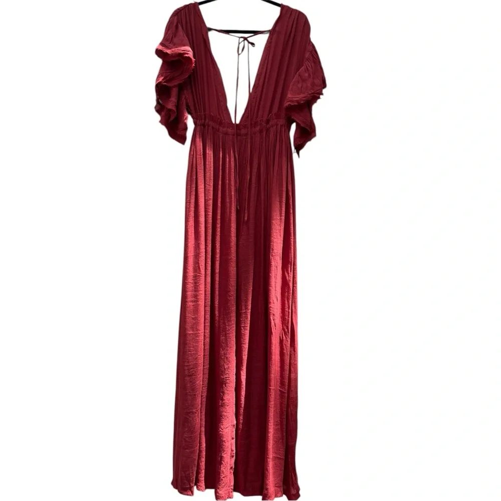 Peach Love California Large Red Maxi Dress Prairie Cottagecore minimalist Hippy - Picture 2 of 6